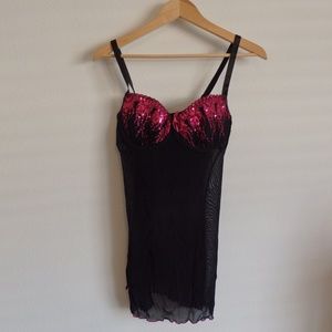 Black Fuchsia Pink Sequence Lingerie w/ Underwire